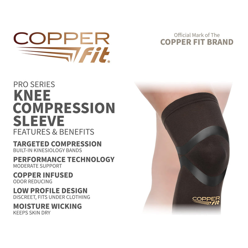 [Australia] - Copper Fit Pro Series Compression Knee Sleeve, Black with Copper Trim, Large, Packaging may Vary 