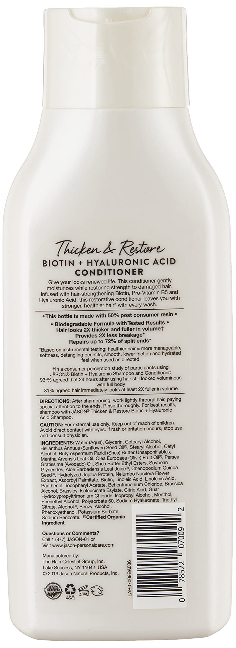 [Australia] - Jason Conditioner, Thicken & Restore Biotin and Hyaluronic Acid, 16 Oz 