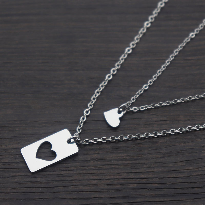 [Australia] - Eilygen Mother Daughter Necklace Set Stainless Steel Heart Pendant Mommy and Me Necklace Bar & Heart 
