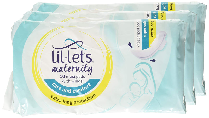 [Australia] - Lil-Lets Maternity Pads, Extra Long Maxi Thick Pads with Wings, 3 Packs of 10 Pads 10 Count (Pack of 3) 