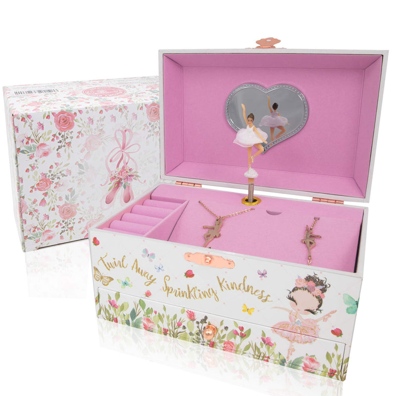 [Australia] - The Memory Building Company Musical Ballerina Jewelry Box for Girls & Little Girls Jewelry Set - 3 Dancer Gifts for Girls… White 