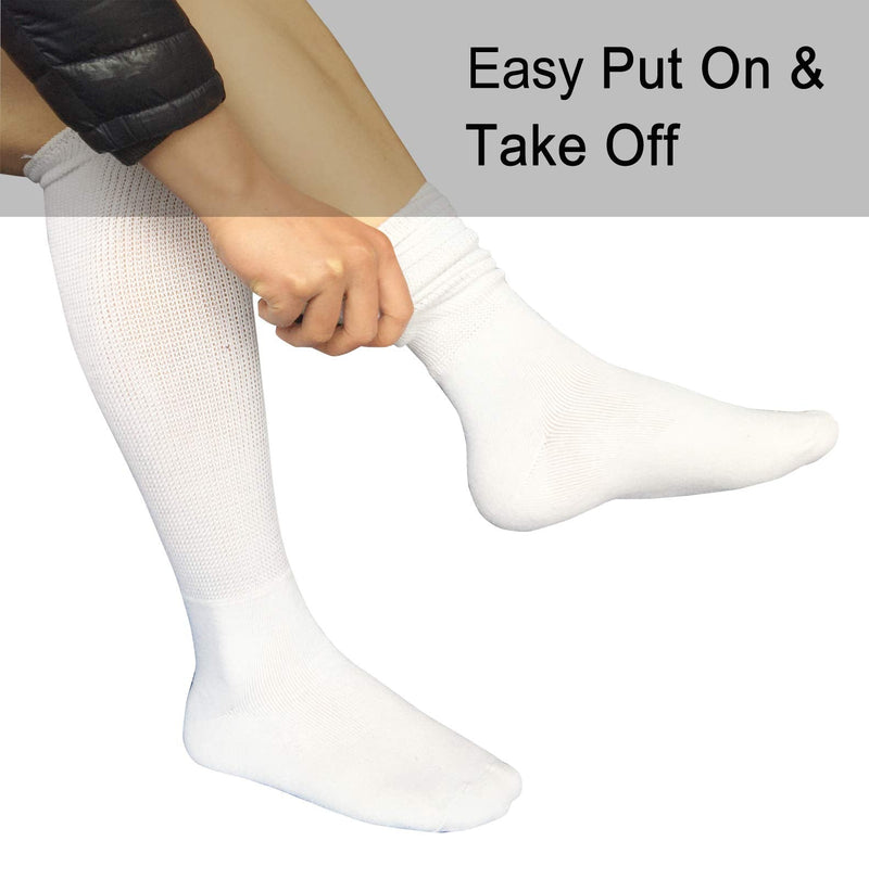 [Australia] - MOLAX Extra Width Diabetic Socks for Lymphedema, Bariatric Non Binding Knee High Sock for Swollen Edema Cast Feet Oversized Men&Women Legs,Over Calf Slouch Boot Socks 2 Pairs(WhiteKnee-Hi (2 Pairs)) White/Knee-hi (2 Pairs) 