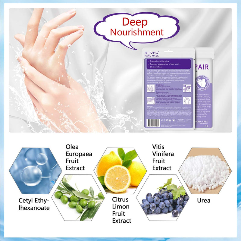 [Australia] - 5 Pairs Hands Moisturizing Gloves, Hand Skin Repair Renew Mask w/Infused Collagen, Moisture Enhancing Gloves for Dry, Aging, Cracked Hands(Honey&Milk) 5 Pair 