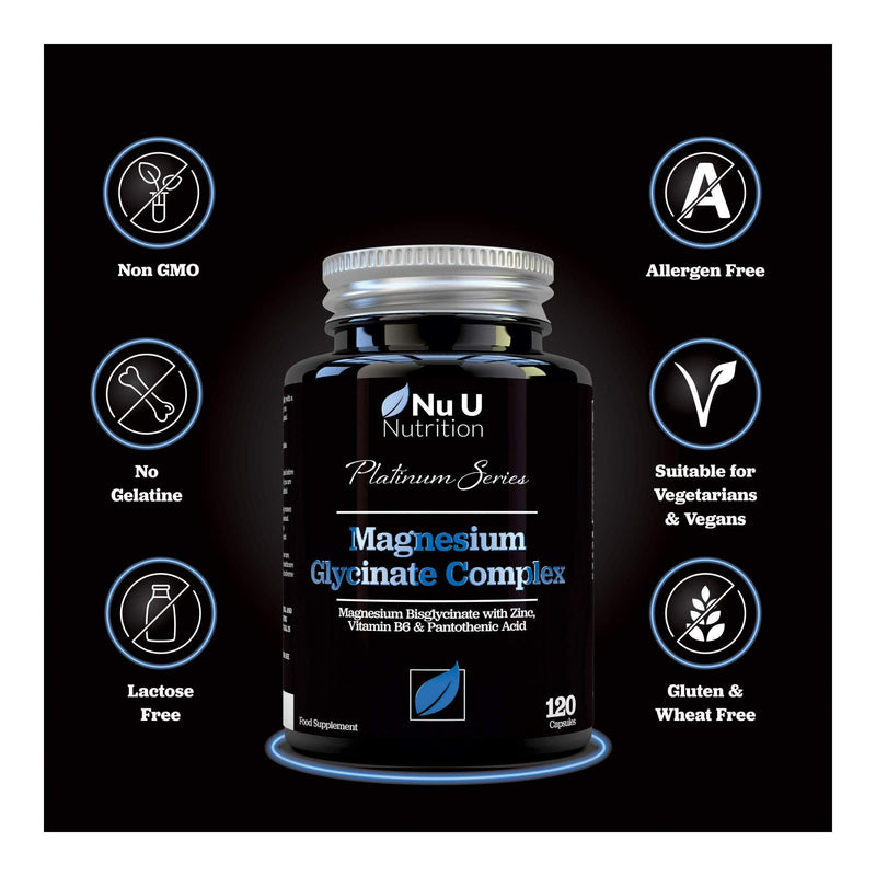 [Australia] - Magnesium Glycinate with Vitamin B6, Zinc and Pantothenic Acid - 250mg Elemental Magnesium from Chelated Magnesium - 120 Magnesium Bisglycinate Capsules - Vegan & Vegetarian 