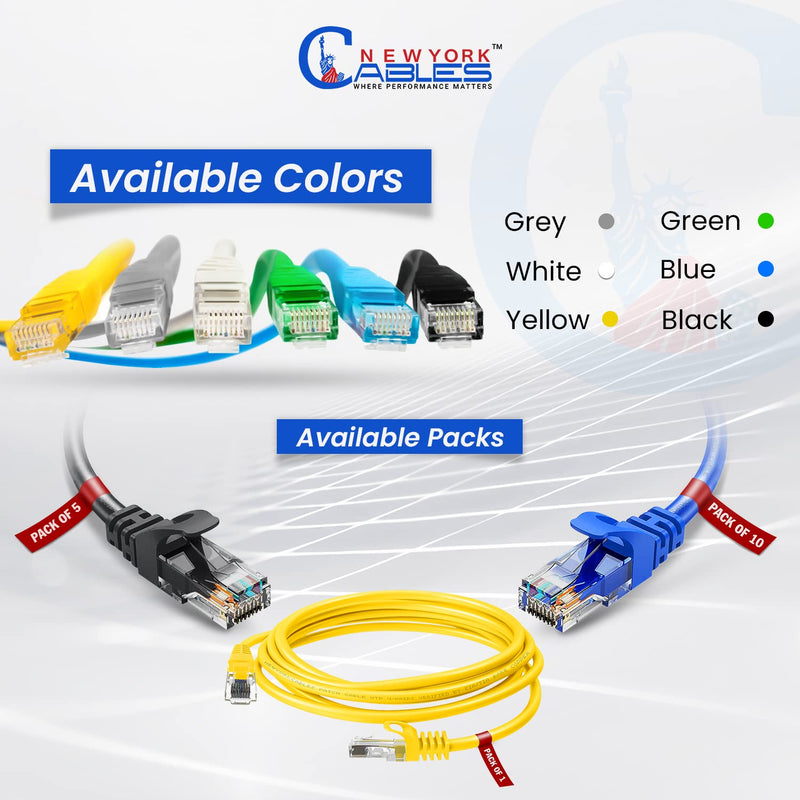 [Australia] - Newyork Cables 5 FT Pack of 10 Cat6 Ethernet Patch Internet Cable | Short Cat 6 Snagless Network Cable, Cat6 Cable, Cat 6 Cable, Networking Cable in Yellow 5 Feet 