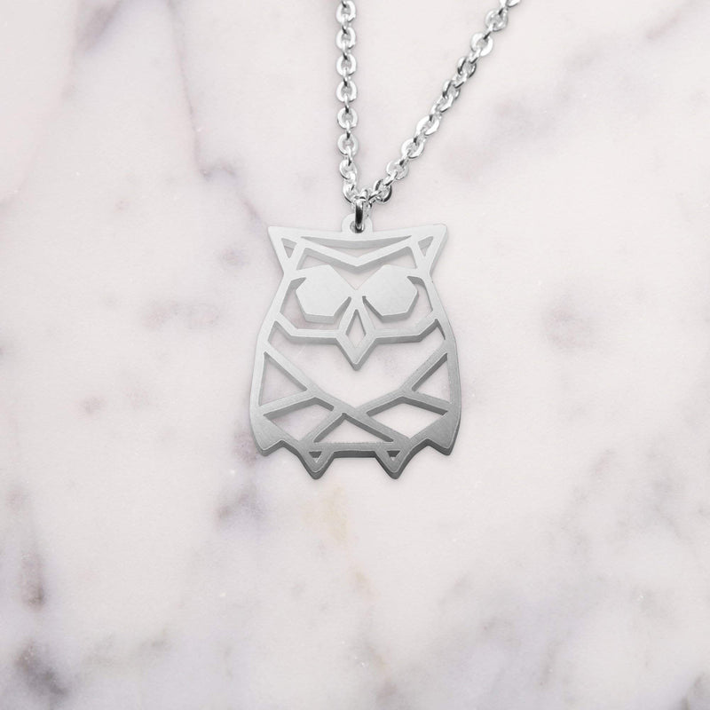 [Australia] - La Menagerie Owl Silver Origami Jewelry & Silver Geometric Necklace – 925 Sterling Plated Silver Necklace & Owl Necklaces for Women – Owl Necklace for Girls & Origami Necklace 