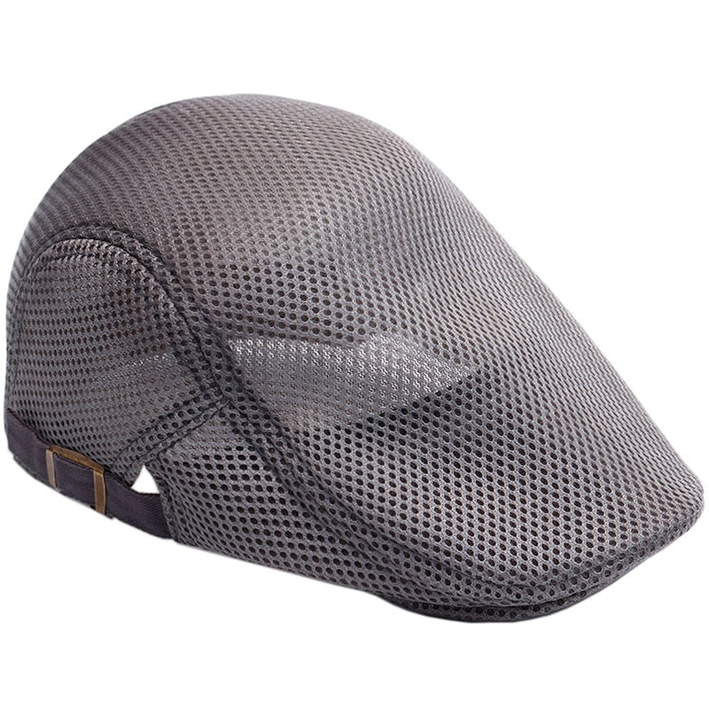 [Australia] - Men's Breathable Mesh Summer Hat Flat Cap Beret Ivy Gatsby Newsboy Cabbie Caps B-grey/Black 