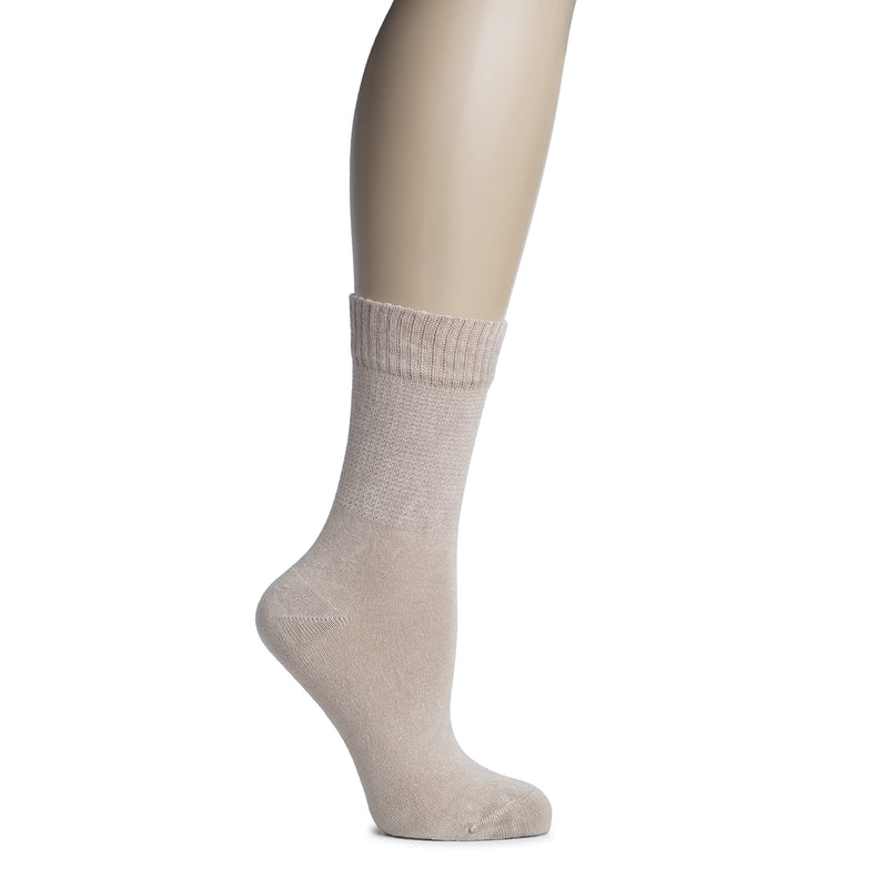 [Australia] - Hugh Ugoli Women's Bamboo Diabetic Crew Socks, Thin, Loose Fit, Soft, Wide Stretchy, Seamless Toe, 4 Pairs 6-9 Light Beige 