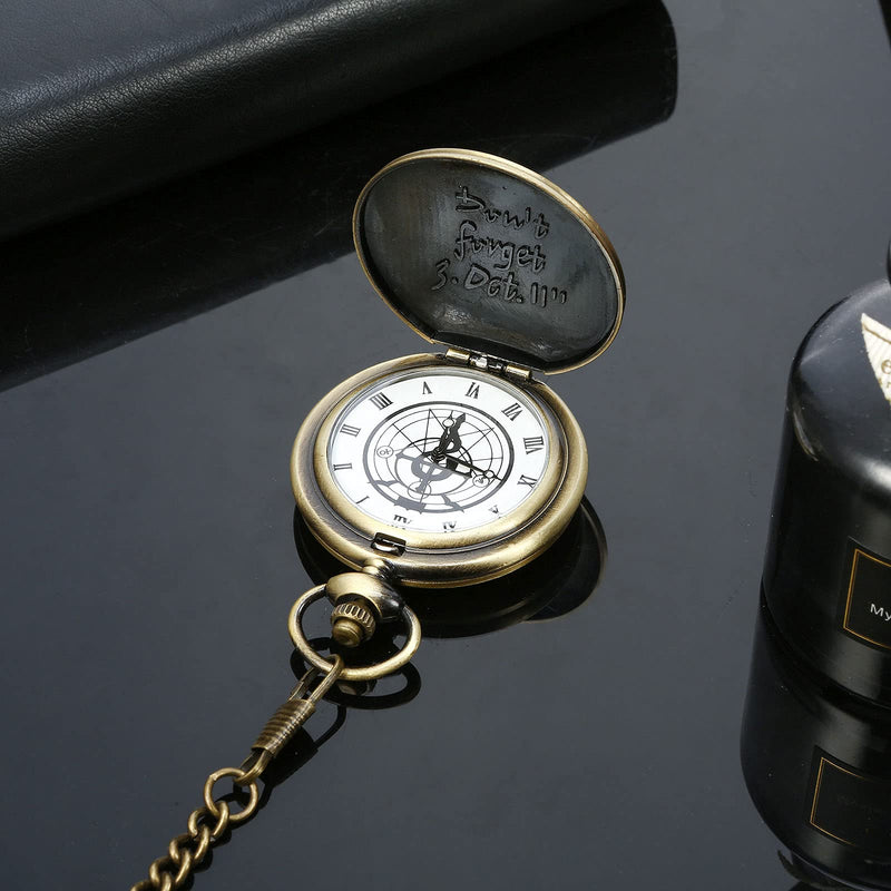 [Australia] - Fullmetal Alchemist Pocket Watch with Chain for Cosplay Vintage Accessories Anime Edward Elric Quartz Watch Alchemist-Bronze 