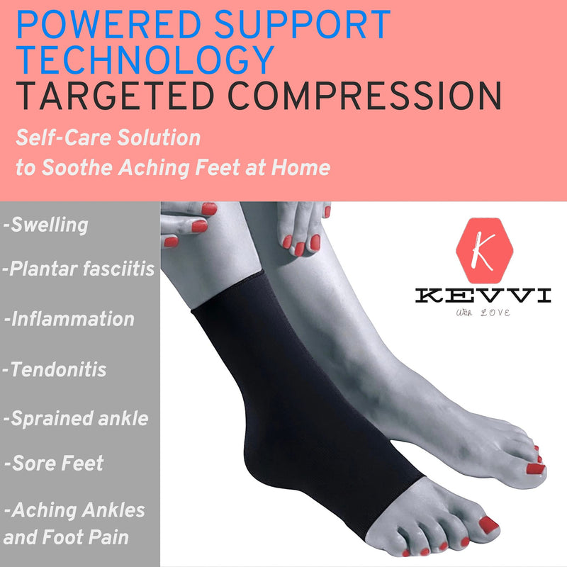[Australia] - KEVVI Ankle Compression Socks Open Toe, Ankle Compression Sleeves, Achilles Tendon Support Socks for Plantar Fasciitis, Ankle Brace Sleeves Compression Support Socks for Women & Men Swelling, 20-30 mmHg, Ankle Compression Hose Tendonitis (Black, M) Black 
