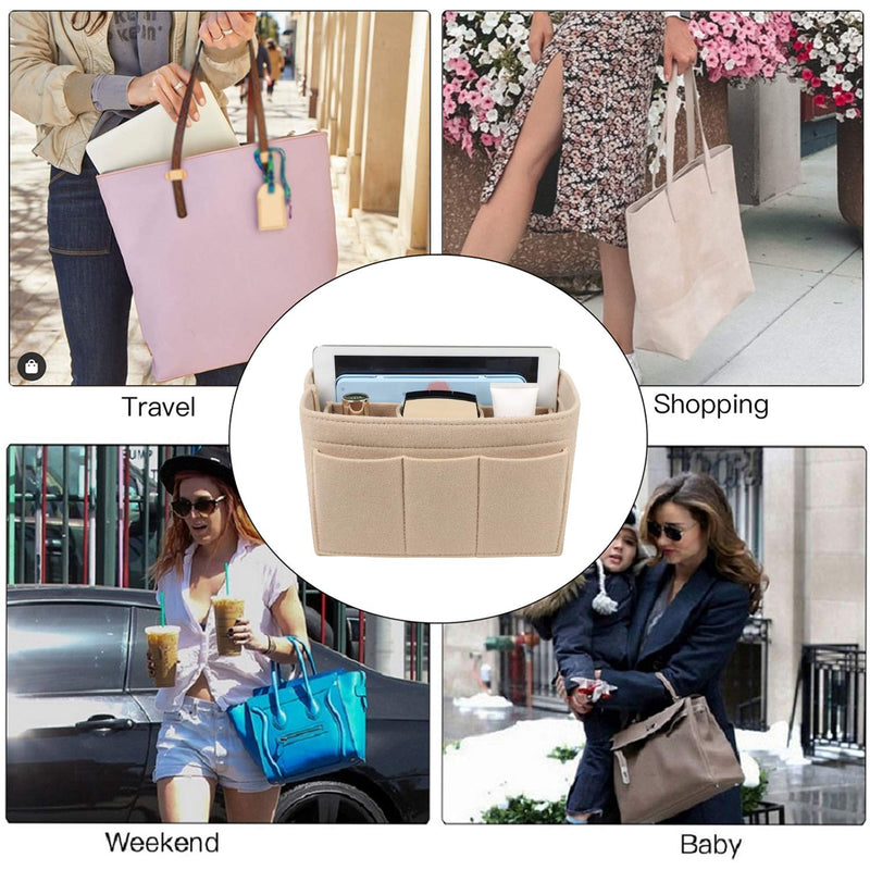 [Australia] - Felt Insert Bag Organizer Bag In Bag For Handbag Purse Organizer, 13 Colors, 6 Size Small Beige 