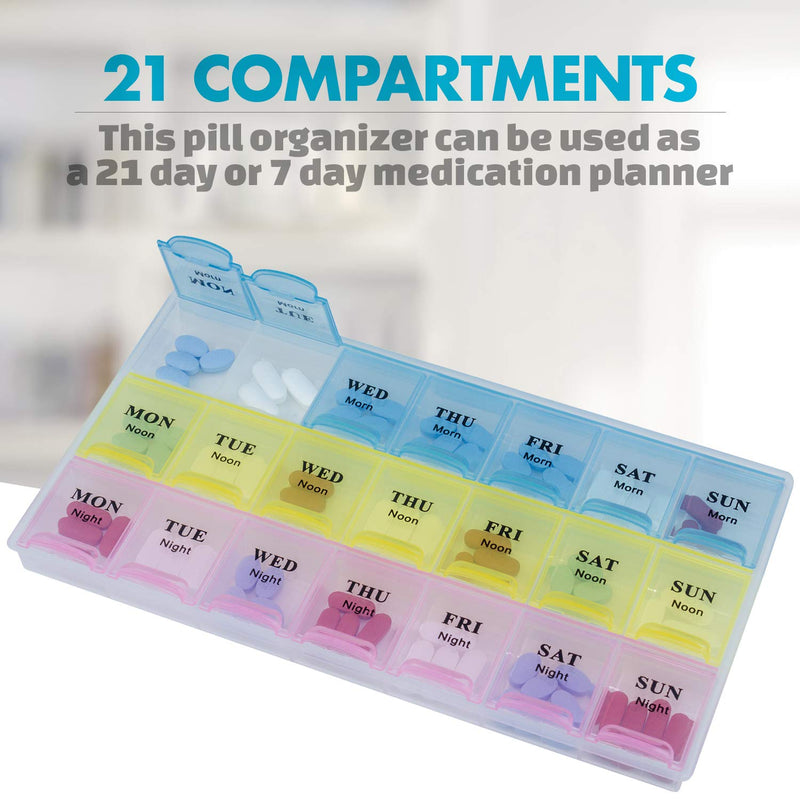 [Australia] - Weekly Pill Organizer - (Pack of 2) 21 Day Pill Planners for Pills Vitamins & Medication, 3 Times-a-Day Medication Reminder Boxes, Easy to Read & Travel Friendly 