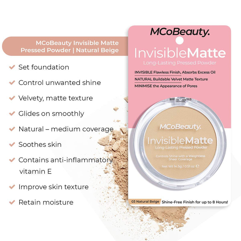 [Australia] - MCoBeauty Invisible Matte Long-Lasting Pressed Powder - for Women - 03 Natural Beige, 70 g I0096385 