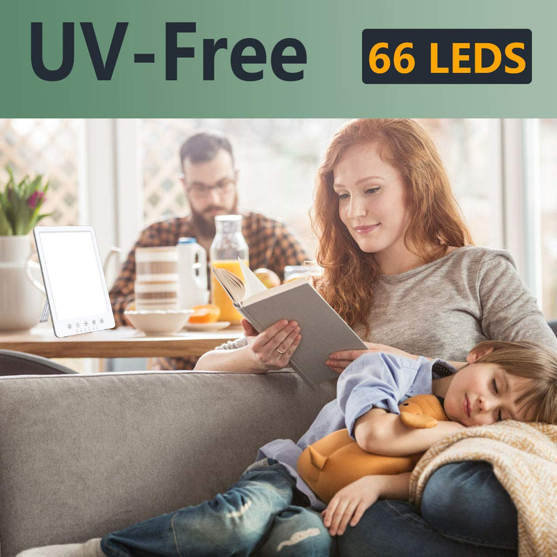 [Australia] - Easysleep Sun Lamp 10000 Lux LED Energy Therapy White Warm Light with 7 Timer and 10 Adjustable Brightness and with Memory Function and 2 Flexible Placement. (White) 