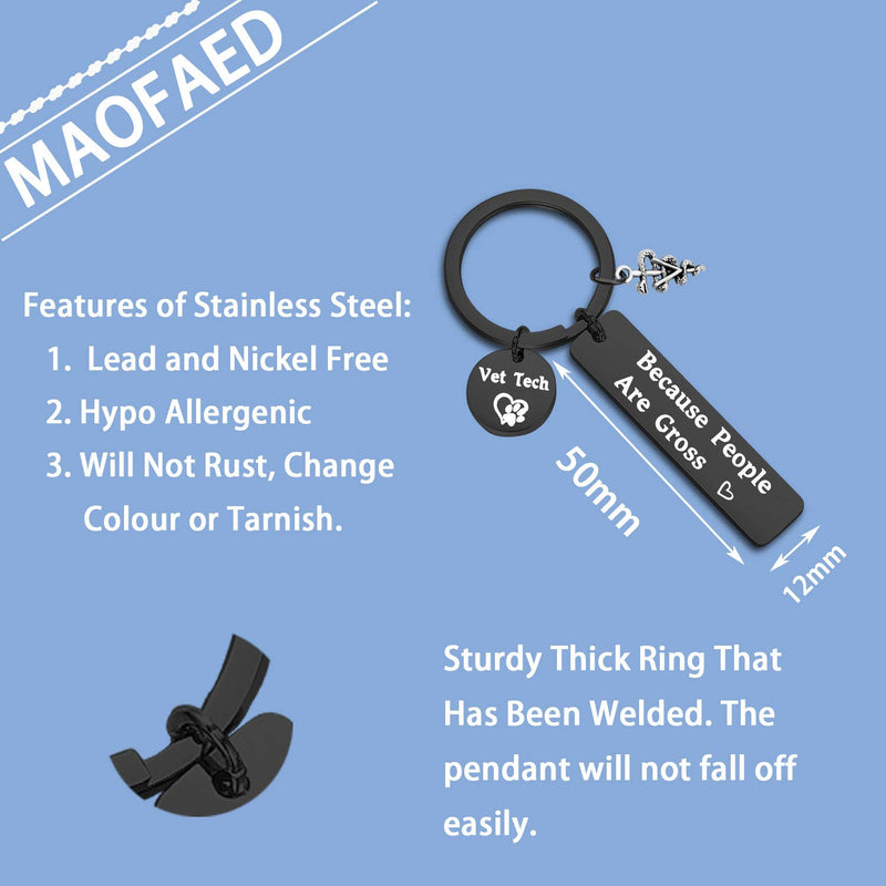 [Australia] - MAOFAED Vet Techs Gift Funny Veterinary Technician Gift Because People are Gross Veterinarian Keychain Vet Student Gift Veterinarian Graduation Gift because people are gross black 