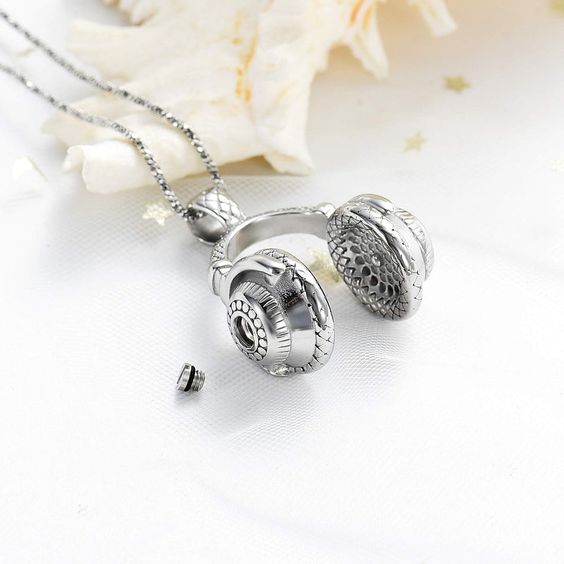 [Australia] - Yinplsmemory Headphone Urn Necklace for Ashes Men Cremation Jewelry Ashes Holder Memorial Ashes Keepsake Urn Jewelry for Loved One Silver 