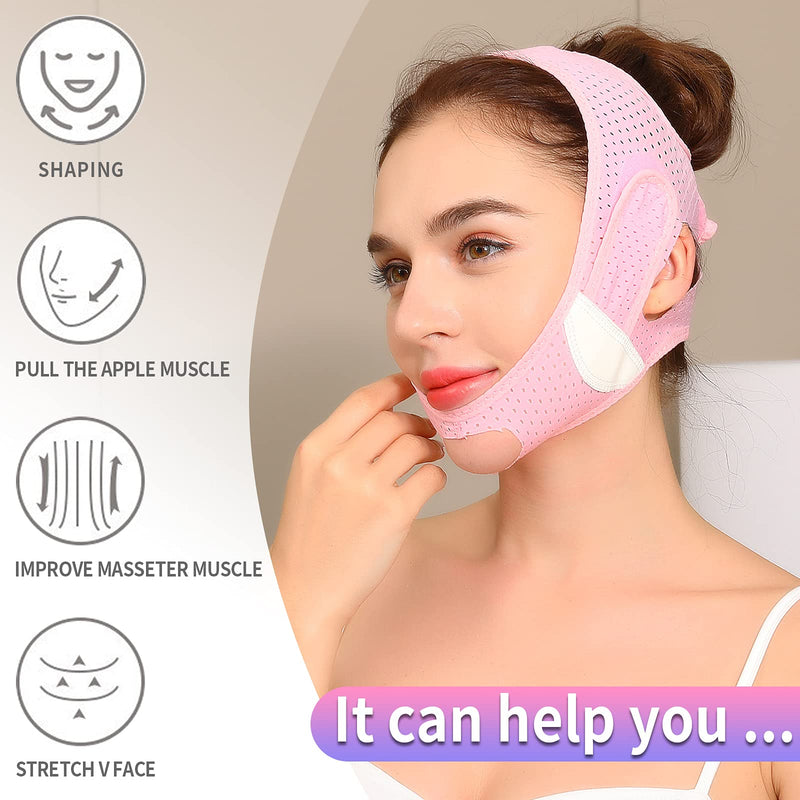 [Australia] - V Line Lifting Mask, Double Chin Reducer Shaped Belt, Reusable Cheek Lift up Face Slimming Strap, Adjustable Jawline Shaper Mask, Anti-Wrinkle Slim Thin Masks Belt (Pink 2(Upgraded version)) Pink 2(Upgraded version) 