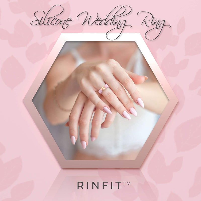 [Australia] - RinFit Women's Silicone Wedding Ring with Metal Bead. A Unique, Flexible & Comfortable Rings. U.S. Patent Pending Size 4 Silicone-Black & Metal-Gold 