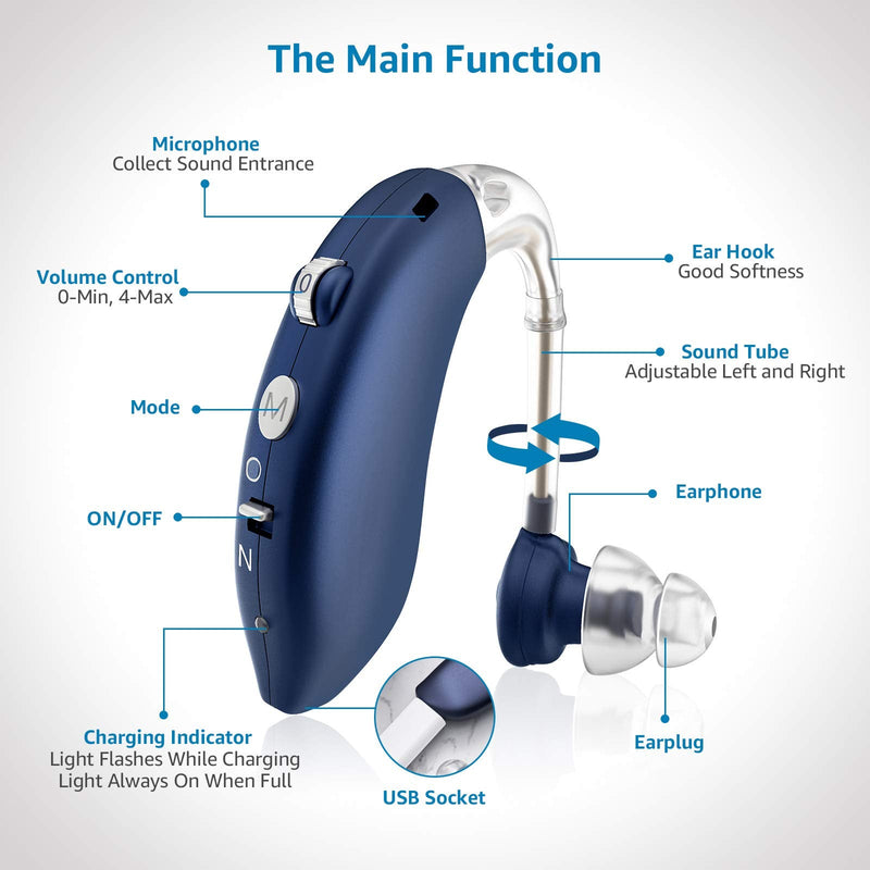 [Australia] - Hearing Aid, Hearing Aid for Seniors Rechargeable Hearing Amplifier with Noise Cancelling for Adults Hearing Loss Digital Ear Hearing Assist Devices with Volume Control Blue 
