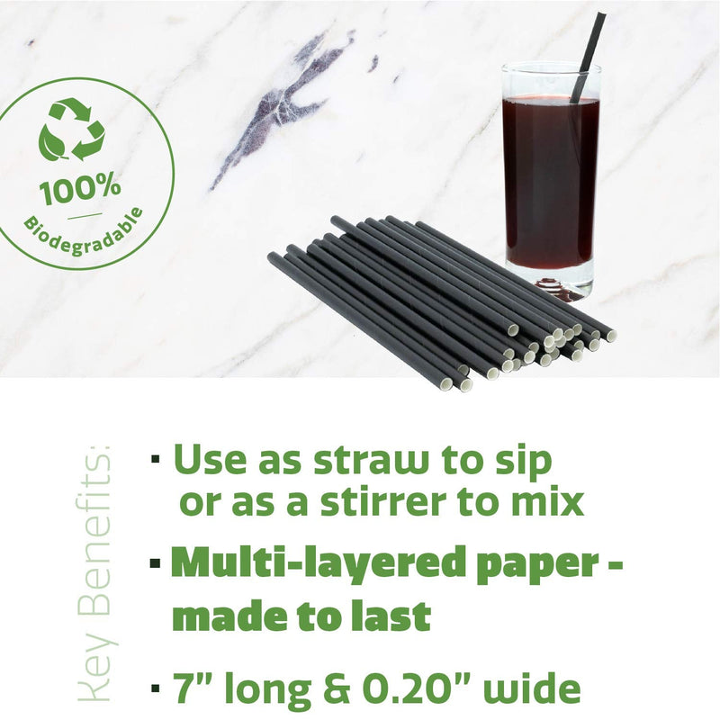 [Australia] - Comfy Package [300 Pack] 7 Inch 100% Biodegradable Paper Sip Stirrers/Straws - Black - For Cocktail & Coffee 7 Inch [300 Pack] 