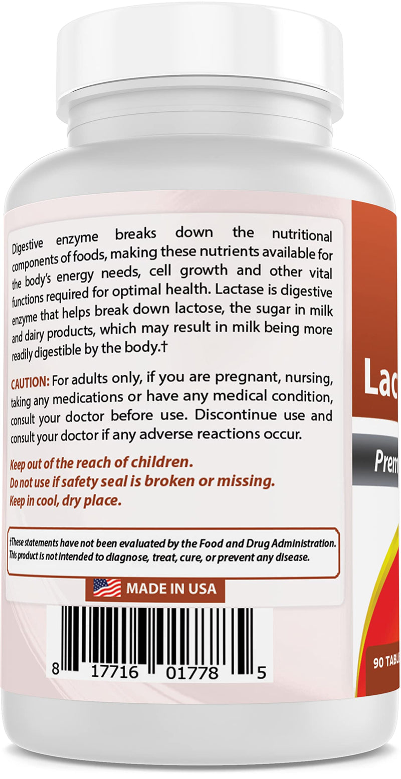 [Australia] - Best Naturals Lactose Intolerance Relief Tablets with Natural Lactase Enzyme, Fast Acting High Potency Lactase, 9000 FCC ALU, 90 Count 