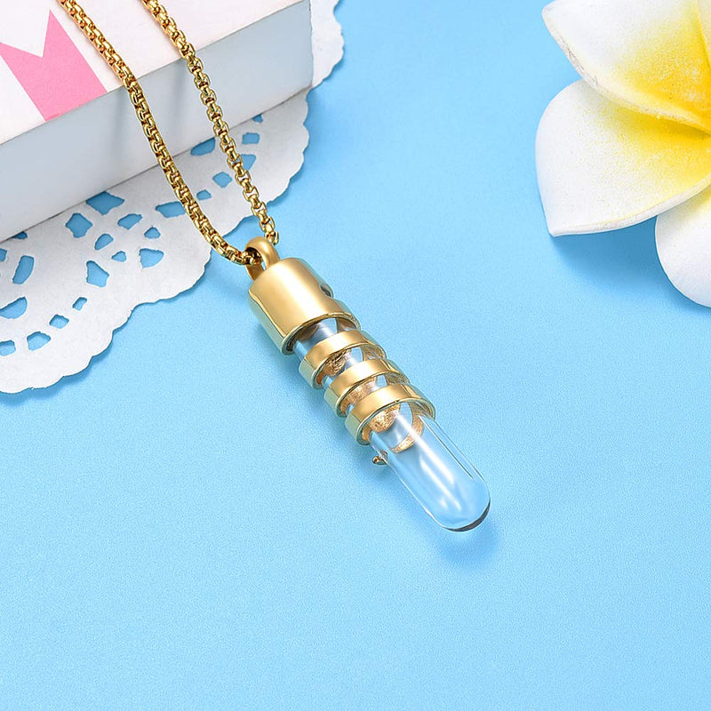 [Australia] - Clear Glass Tube Cremation Urn Jewelry Ashes Holder Necklace Keepsake Memorial Pendant Including Box/Fill Kits Gold 