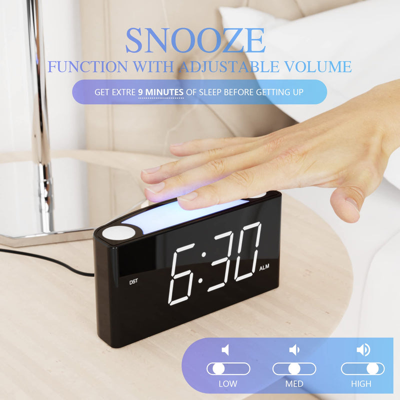 [Australia] - Rocam Alarm Clock for Bedrooms - Large 6.5" LED Display with Dimmer, Snooze, 7 Color Night Light, Easy to Set, USB Chargers, Battery Backup, 12/24 Hours for Heavy Sleepers, Kids, Boys, Girls, Elderly White 