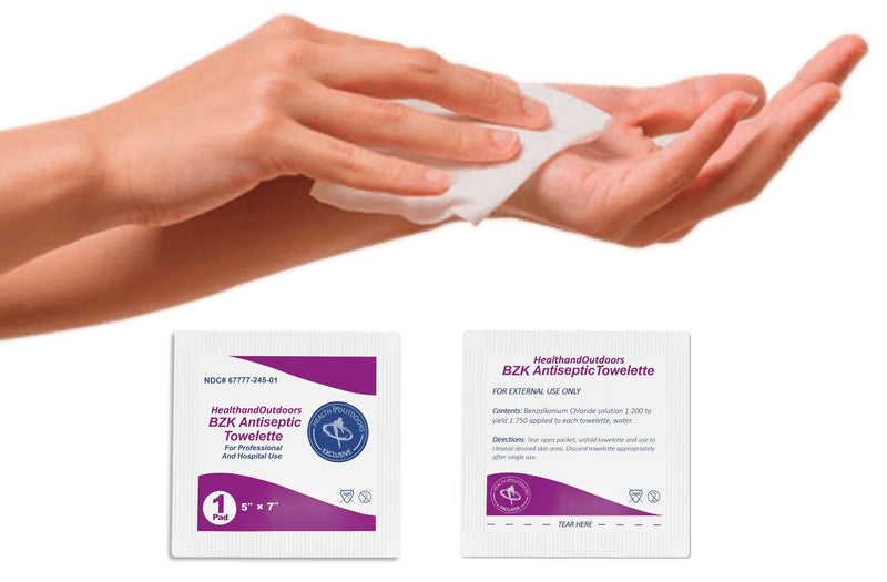 [Australia] - BZK Antiseptic Moist Towelette 5" x 7" Wipe (125 Count) Hand & Body Cleansing Wet Napkins Alcohol-Free Individually Wrapped Towels 125 Count (Pack of 1) 