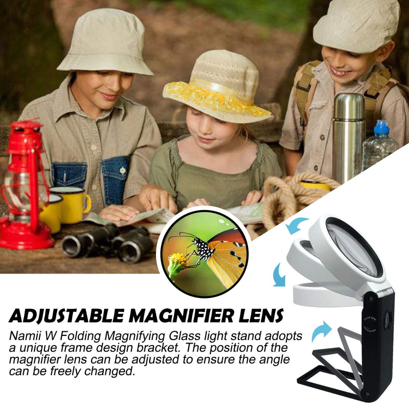 [Australia] - Magnifying Glass with Light and Stand Hands Free, LED Lighted Magnifier Adjustable Folding, Illuminated Magnifying Glass Portable for Reading, Exploring, Hobbies & Crafts 6X 25X 