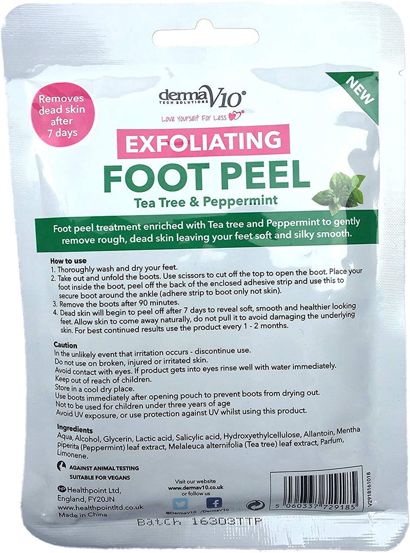 [Australia] - Derma V10 Exfoliating Foot Peel Tea Tree & Peppermint Removes Dead Skin After 7 Days 4 Treatments 