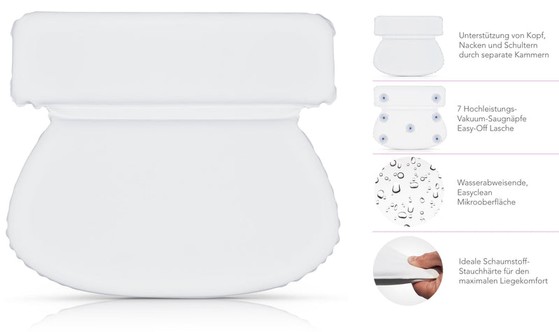 [Australia] - Bach&Berg® Luxury Waterproof Bath Pillow for Head, Neck and Back Support | With 7 Non-Slip Suction Cups | Fits All Bathtub, Hot Tub and Jacuzzi | Perfect Accessory for Bathroom and Home Spa 31 x 36 x 4 