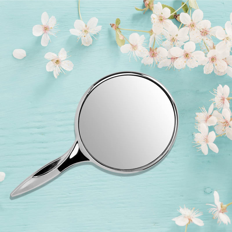 [Australia] - Handheld Compact Mirror with Handle for Girls and Women, Personal Cosmetic Round Makeup Mirrors, Portable Travel Mirror with Distortion Free, Pink and Silver 