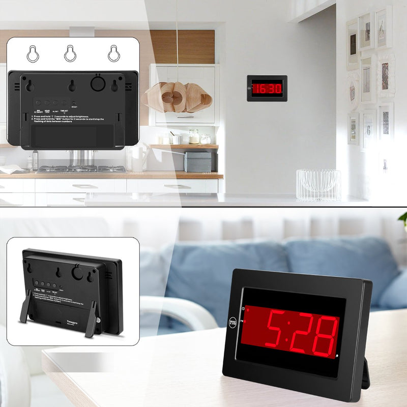 [Australia] - Timegyro Digital Wall Clock LED Alarm Clock Battery Powered Only with Snooze,12/24H,Auto Dim,Brightness Adjustable Functions(Black) 