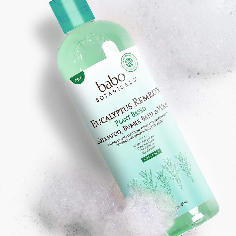 [Australia] - Babo Botanicals Eucalyptus Remedy Plant-Based 3-in-1 Shampoo, Bubble Bath & Wash - with Vapors of Eucalyptus, Rosemary & Peppermint - For Babies, Kids or Sensitive Skin - EWG Verified - 15 fl. oz. 