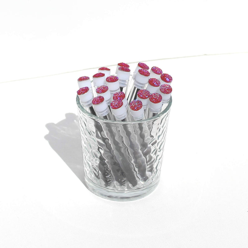 [Australia] - Pink Druzy Lash Extension Brush Wands | 20 Pack | Black Spoolie Brush in Test Tube with Sparkly Pink Druzy Jewel Cabochon on Lid Disposable Mascara Wand 