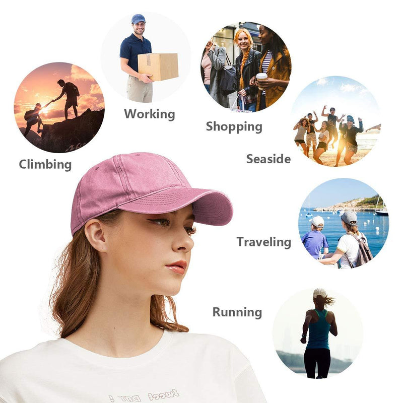 [Australia] - Baseball Cap - Plain Cap Hat Lightweight Adjustable Washed Polo Style Hat Classic Sports Casual Cap Summer Sun Hat for Unisex Pink2 