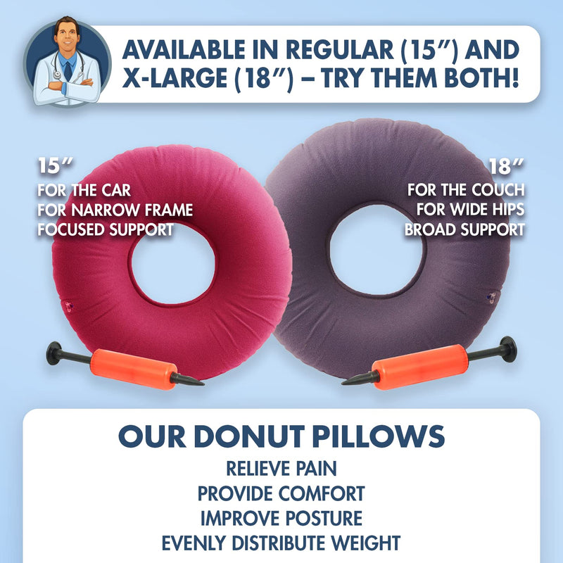 [Australia] - Dr. Frederick’s Original Donut Pillow - 15" Inflatable Donut Cushion for Tailbone Pain Relief - Donut Pillow Seat Cushion for Hemorrhoids, Bed Sores, Prostatitis - Red 