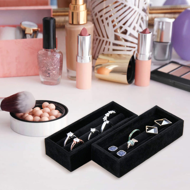 [Australia] - DesignSter Small Ring Organizer - Set of 2 Premium Velvet Rings Earrings Display Tray Storage Insert Holder for Jewelry Box, Drawer, Dresser （Black） (Black Ring Holder) Black Ring Holder 