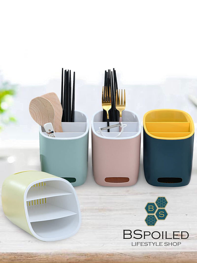 [Australia] - BSPOILED 2 Pieces Cutlery Utensils Caddy - Removable Drying Basket – Outer Holder - Suitable for Make Up Brushes & Cutlery Sets - Easy to Clean - Soft Mint Green 
