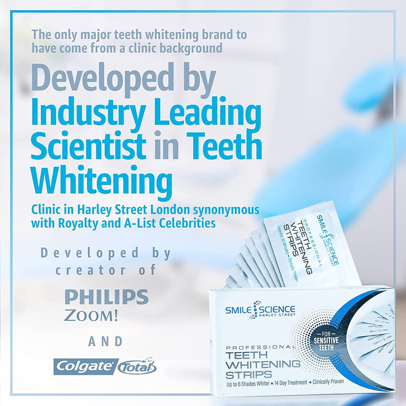 [Australia] - Smile Science Harley Street - Professional Teeth Whitening Strips - 28 Strips - Up to 6 Shades Whiter in 14 Days - 100% Enamel Safe - Vegan - Stain Remover for Teeth - Clinically Proven 