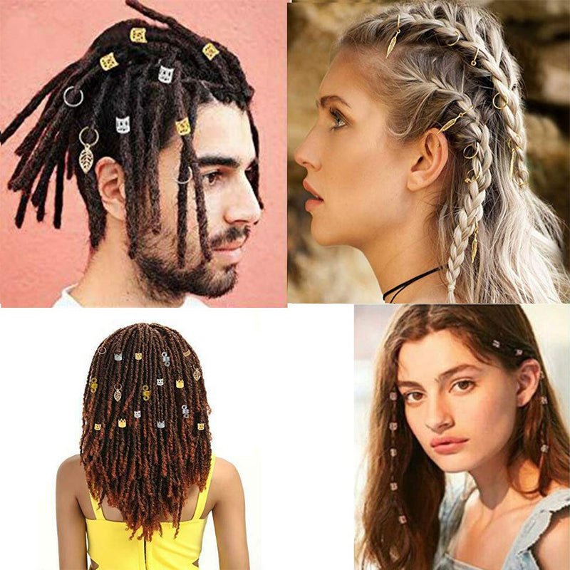 [Australia] - nuoshen 120 Pieces Hair Cuffs and Braid Rings, Metal Hair Charms Hair Braiding Beads for Hair Decorations Pendants 