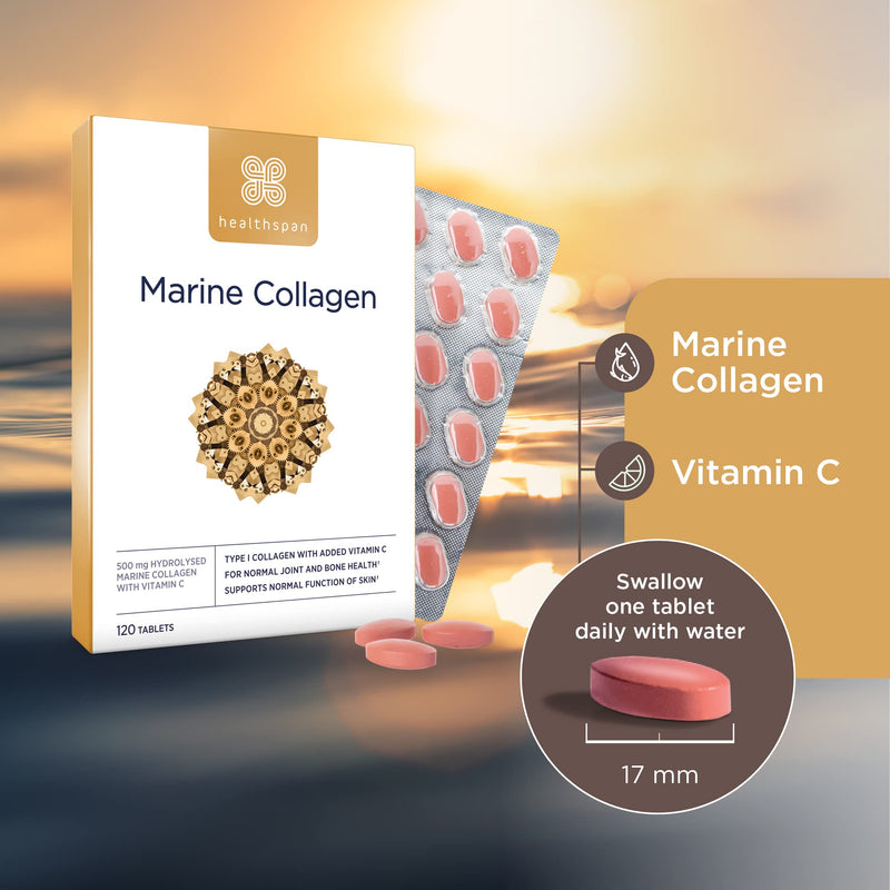 [Australia] - Healthspan Marine Collagen 500mg (120 Tablets) | Hydrolysed Type I Marine Collagen | Support Your Skin, Bones & Joints | Added Benefits for Skin & Beauty | with Vitamin C 