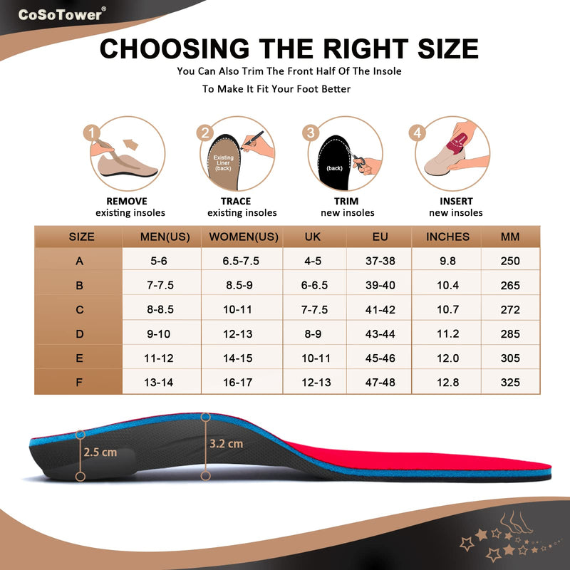 [Australia] - CoSoTower Arch Support Insoles for Plantar Fasciitis Relief, Over Pronation Insoles, Orthotic Inserts for Women and Men, Shoe Insoles for High Arch, Flat Feet, Foot Pain B:Men's 7-7.5 | Women's 8.5-9---10.4''/265MM 