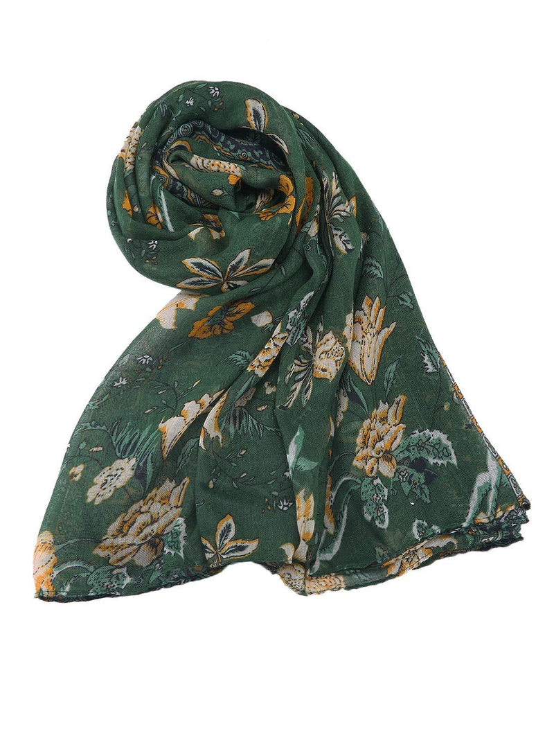 [Australia] - uxcell Large Balinese Yarn Floral Print Scarves Beach Shawl Vintage Style Swimwear Wraps for Women 71"x35.5" Dark Green 