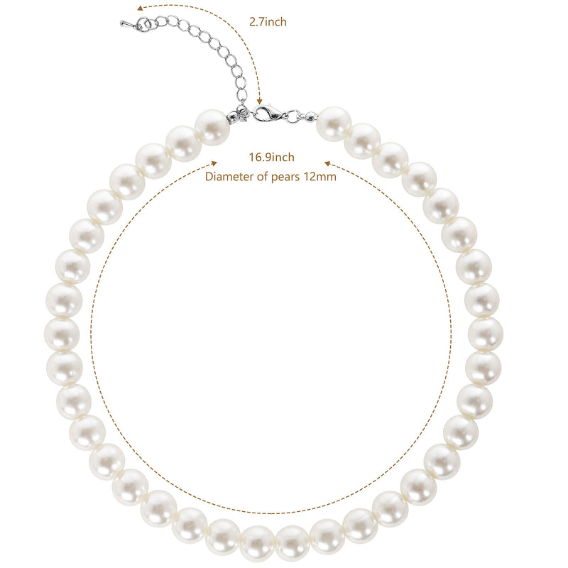 [Australia] - BABEYOND Round Imitation Pearl Necklace Wedding Pearl Necklace for Brides White Diameter of Pearl 12mm 