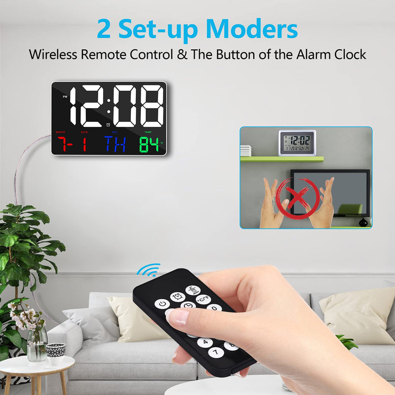 [Australia] - Digital Clock Large Display, Amgico 11.4" Large LED Digital Wall Clock with Temperature,Adjustable Brightness Digital Alarm Clock with Day and Date,Snooze,12/24H, for Bedroom,Office,Elderly White-multicolor 