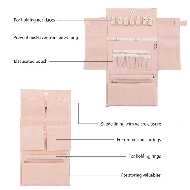 [Australia] - Becko Jewelry Organizer Roll Travel Jewel Bag case for Multiple Necklaces, Rings, Bracelets, Supple Leather & Suede, Large Capacity Without Crease, Lightweight, Portable & Practical (Blue) Blue 
