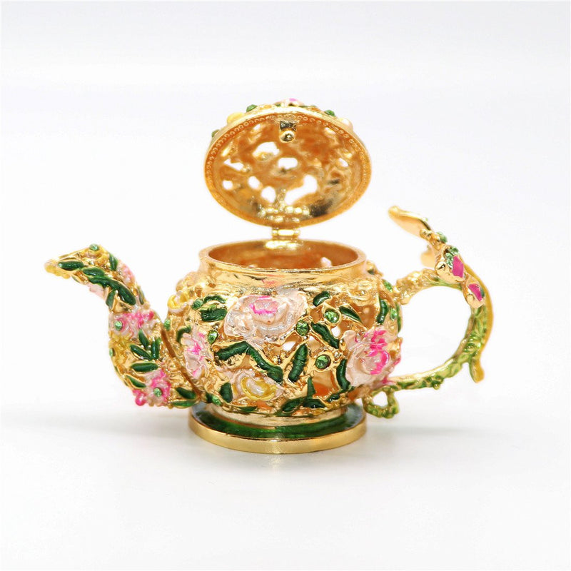 [Australia] - Waltz&F Flower teapot Trinket Box Hinged Hand-painted Figurine Collectible Ring Holder 