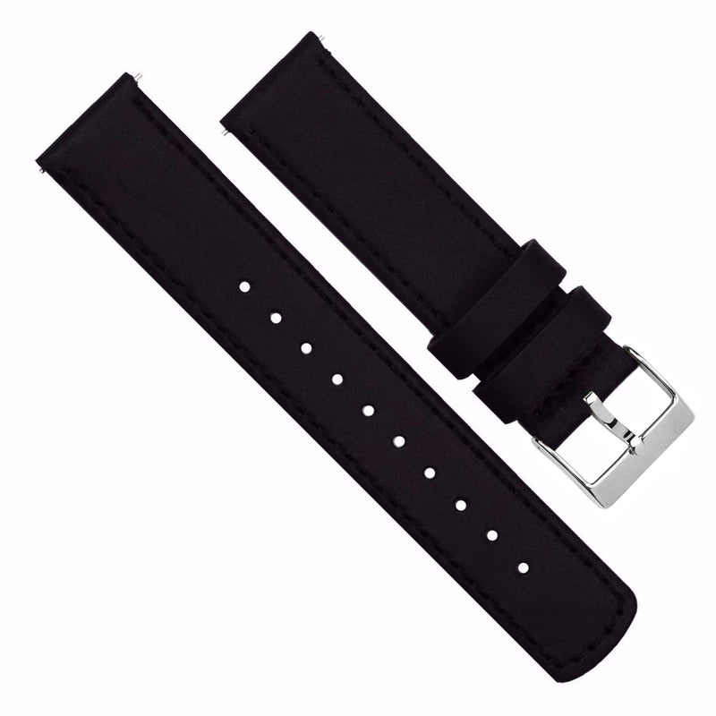 [Australia] - Barton Quick Release - Top Grain Leather Watch Band Strap - Choice of Width - 16mm, 18mm, 19mm, 20mm, 21mm 22mm, 23mm or 24mm Black Leather / Black Stitching 