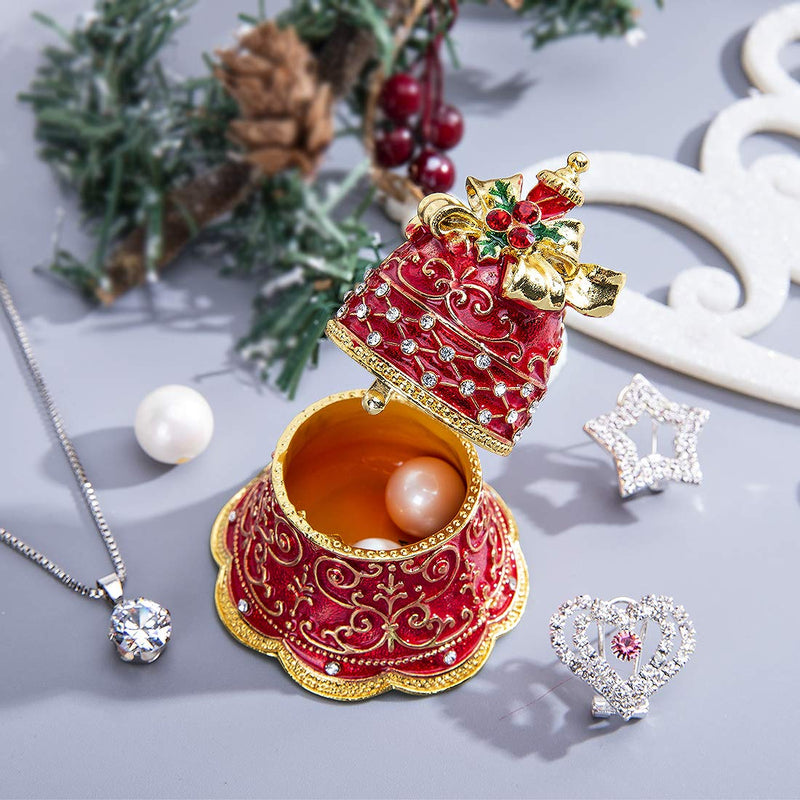 [Australia] - Red Xmas Jingle Bell Jewelry Trinket Storage Box Rhinestones Bejewelled Collectible Jewelry Holder 